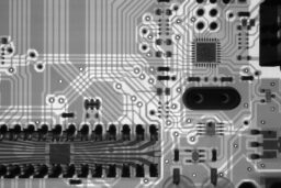 Black and white image of a computer chip