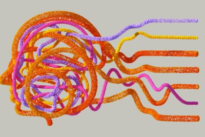 An artist’s illustration of artificial intelligence (AI). This image depicts how AI can help humans to understand the complexity of biology. Created by artist Khyati Trehan.